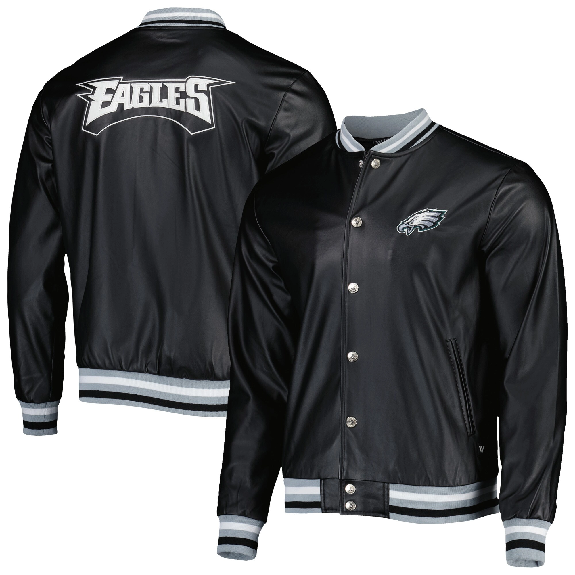 Philadelphia Eagles Metallic Bomber Full-Snap Black Leather Jacket - Image 4