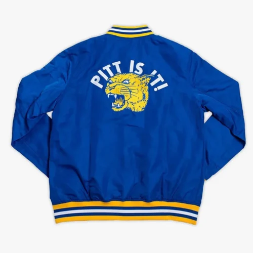 Alternative view of Pittsburgh Panthers 1970’s Bomber Blue Satin Varsity Jacket