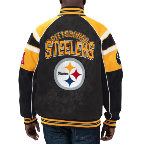 Alternative view of Pittsburgh Steelers  Raglan Black Suede Leather Varsity Jacket
