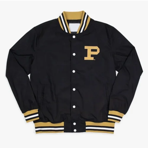 Purdue Boilermakers Bomber Black Satin Varsity Jacket