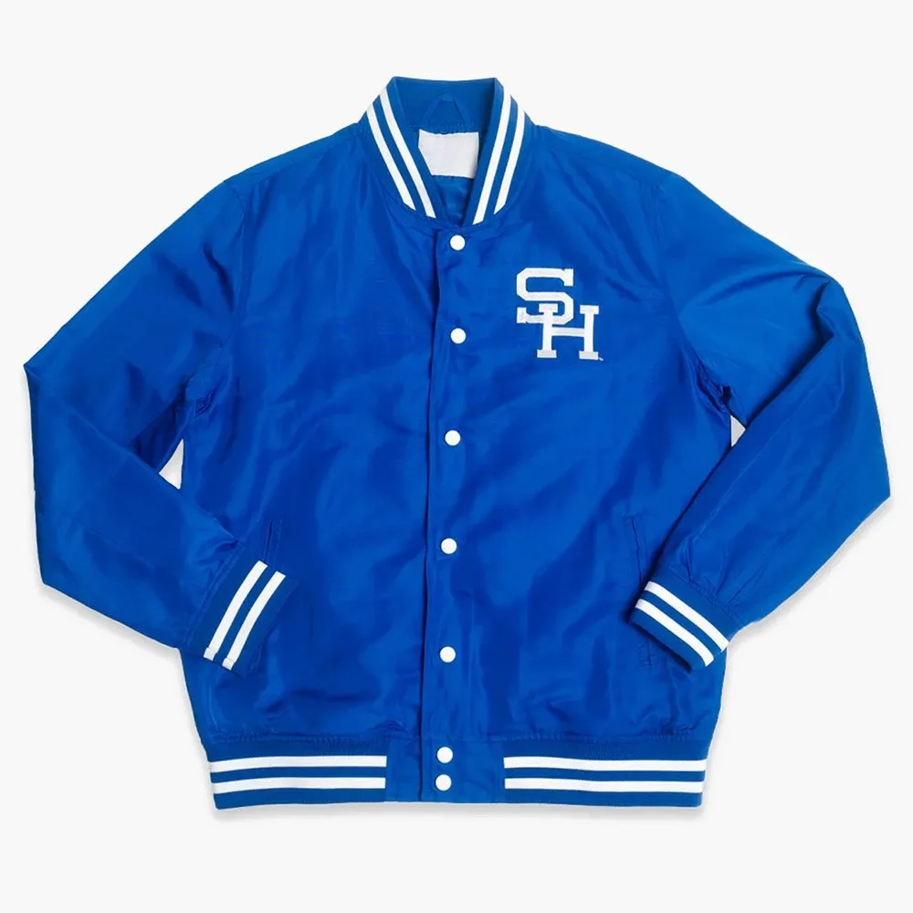 Seton Hall Pirates Bomber Blue Satin Varsity Jacket