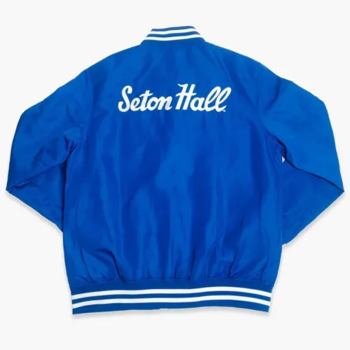 Alternative view of Seton Hall Pirates Bomber Blue Satin Varsity Jacket