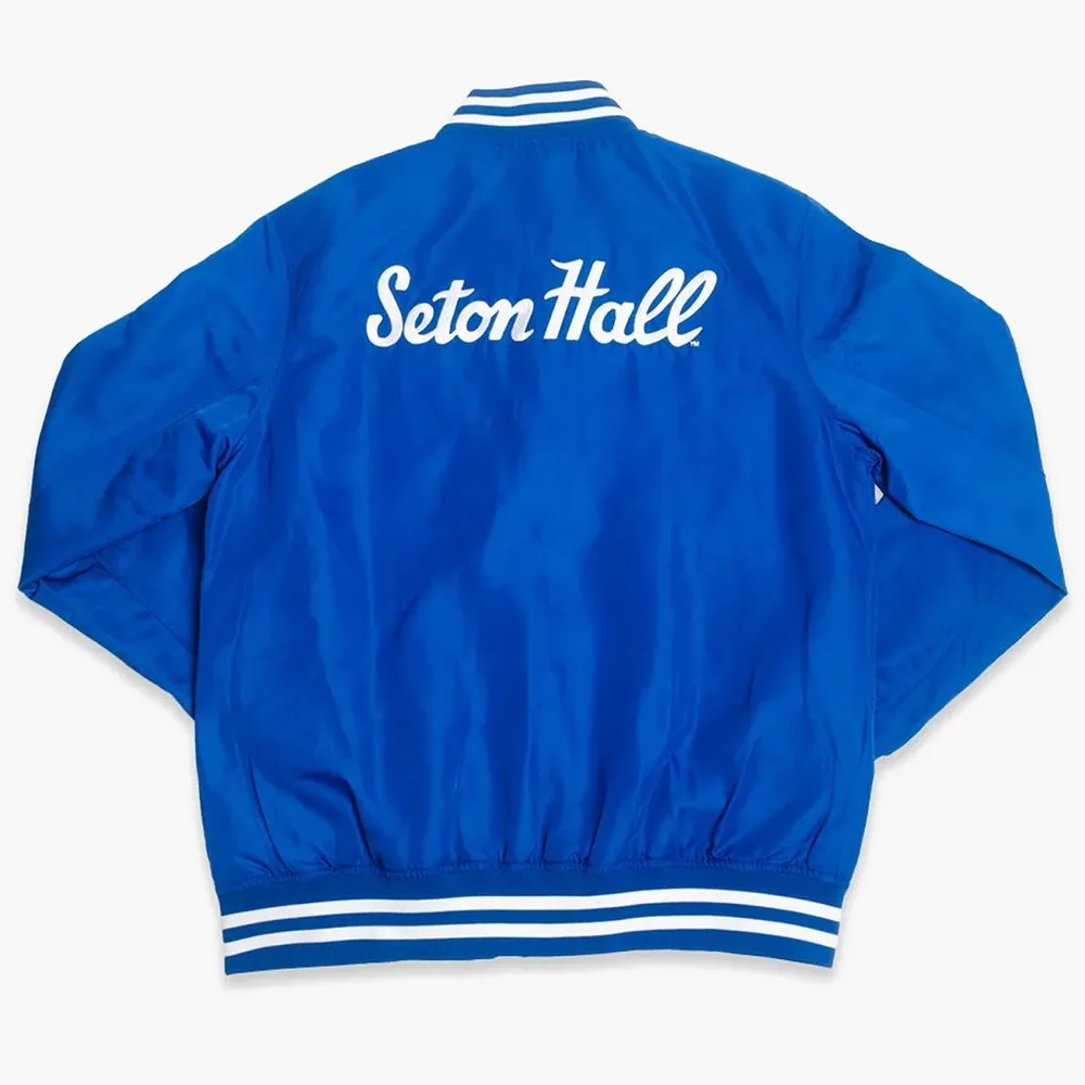Seton Hall Pirates Bomber Blue Satin Varsity Jacket - Image 2