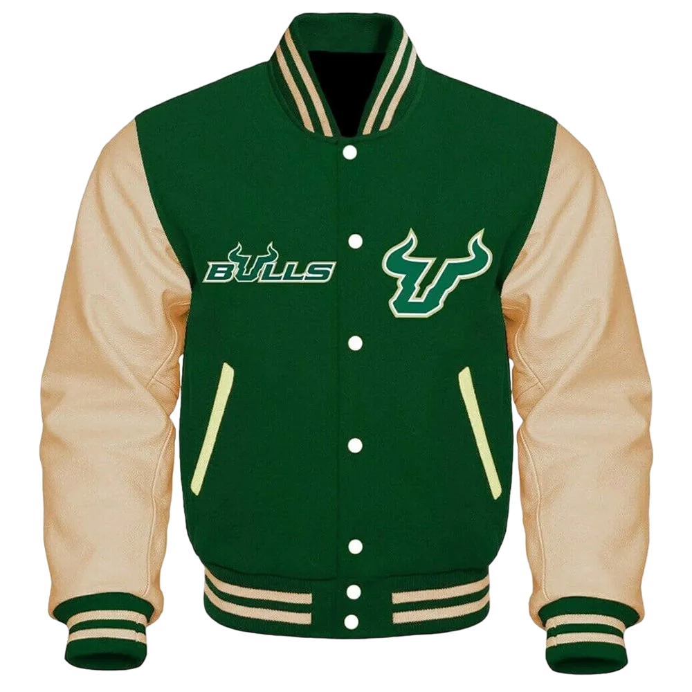 South Florida Bulls Green/Cream Wool & Leather Varsity Jacket