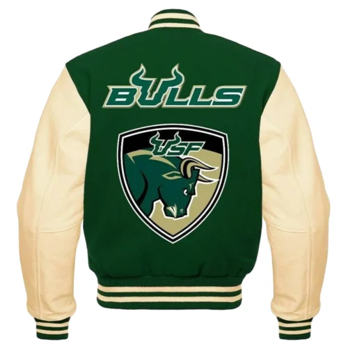 Alternative view of South Florida Bulls Green/Cream Wool & Leather Varsity Jacket