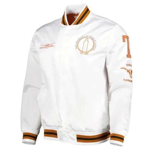 Texas Longhorns City Collection White Satin Varsity Jacket