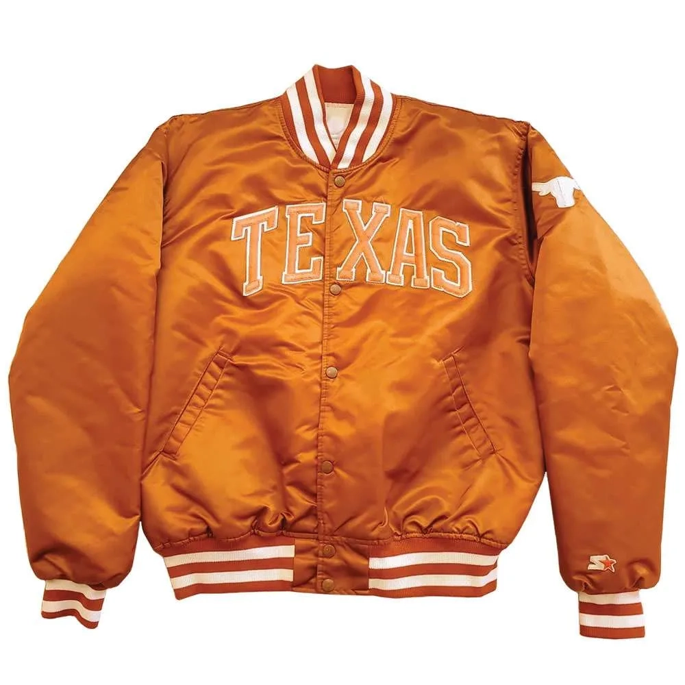 Texas Longhorns Vintage Full-Snap Orange Satin Varsity Jacket