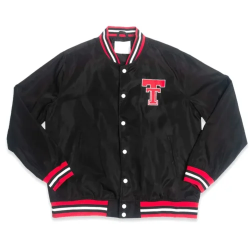 Texas Tech Red Raiders Bomber Black Satin Varsity Jacket