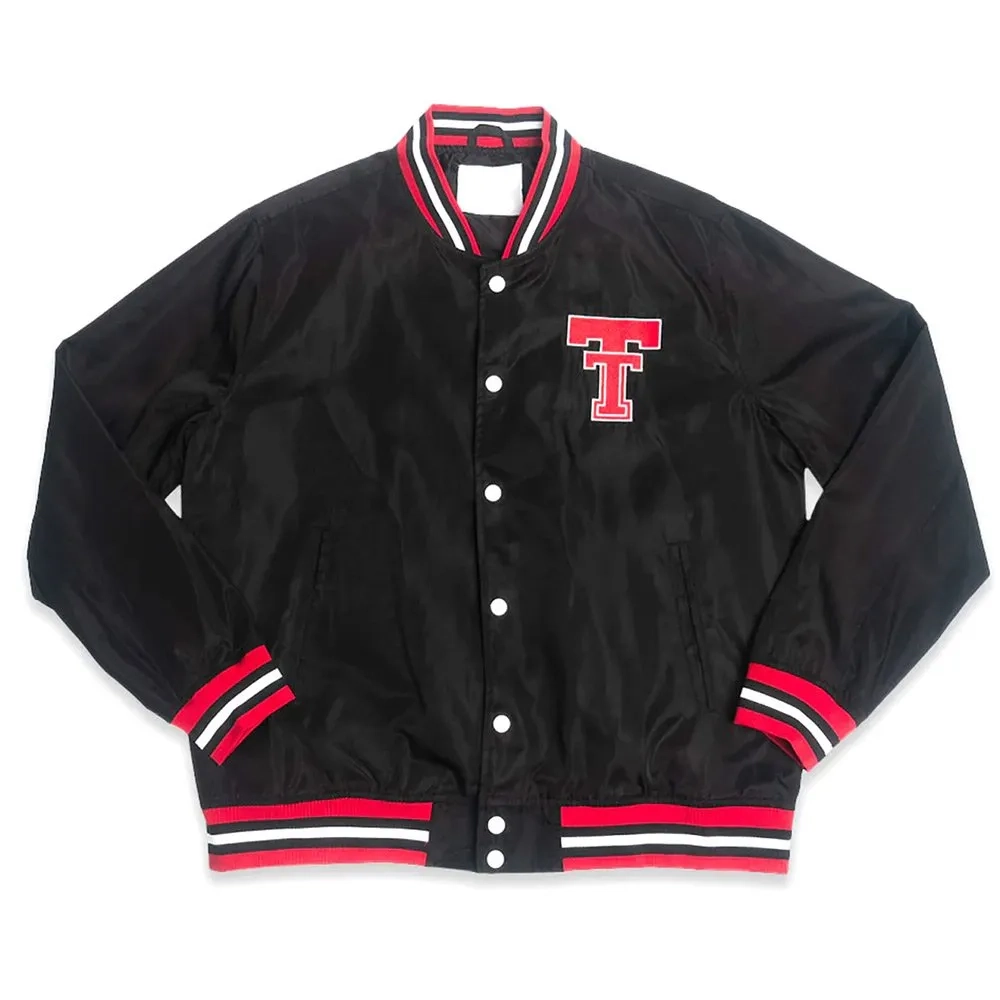 Texas Tech Red Raiders Bomber Black Satin Varsity Jacket