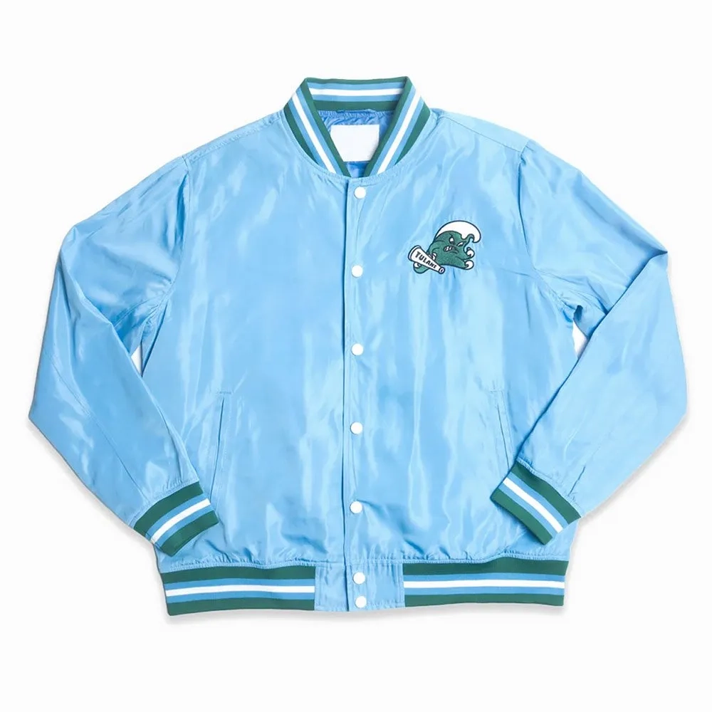 Tulane Green Wave Script Bomber Blue Satin Varsity Jacket