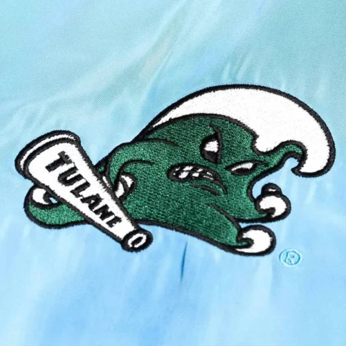 Tulane Green Wave Script Bomber Blue Satin Varsity Jacket - Image 3
