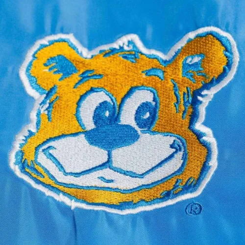 UCLA Bruins Script Blue Satin Bomber Varsity Jacket - Image 3
