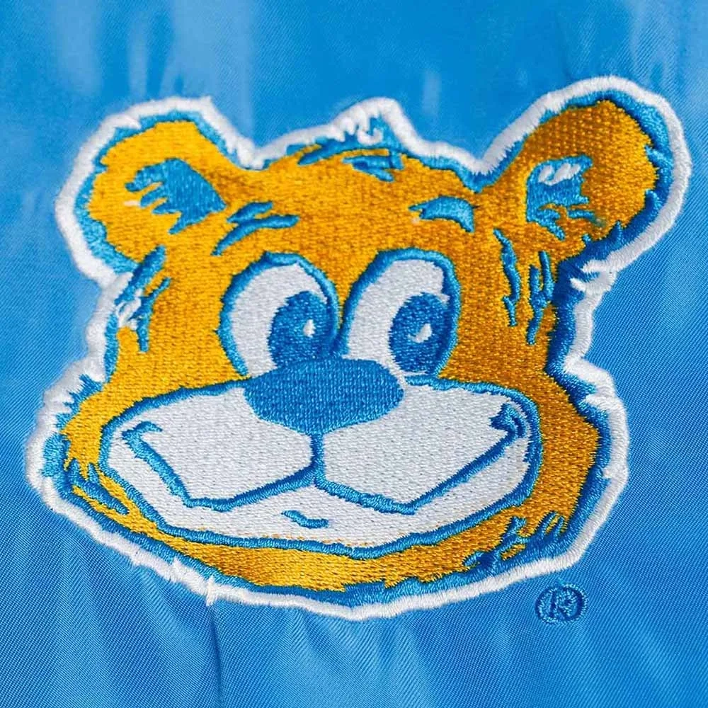 UCLA Bruins Script Blue Satin Bomber Varsity Jacket - Image 3
