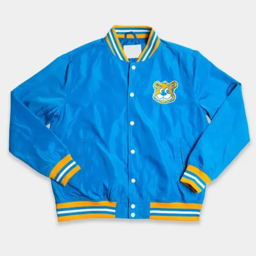 UCLA Bruins Script Blue Satin Bomber Varsity Jacket