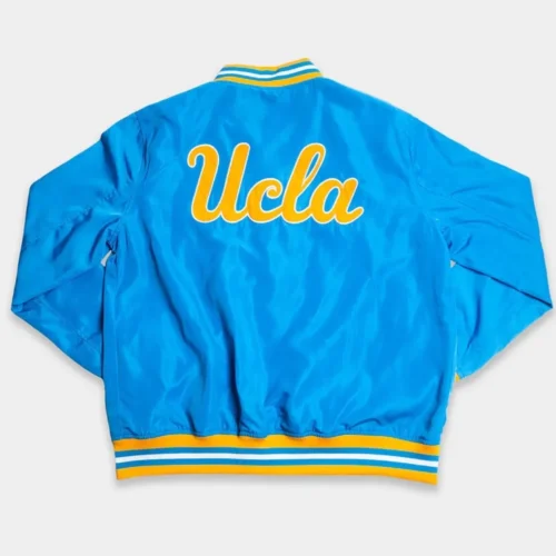 Alternative view of UCLA Bruins Script Blue Satin Bomber Varsity Jacket