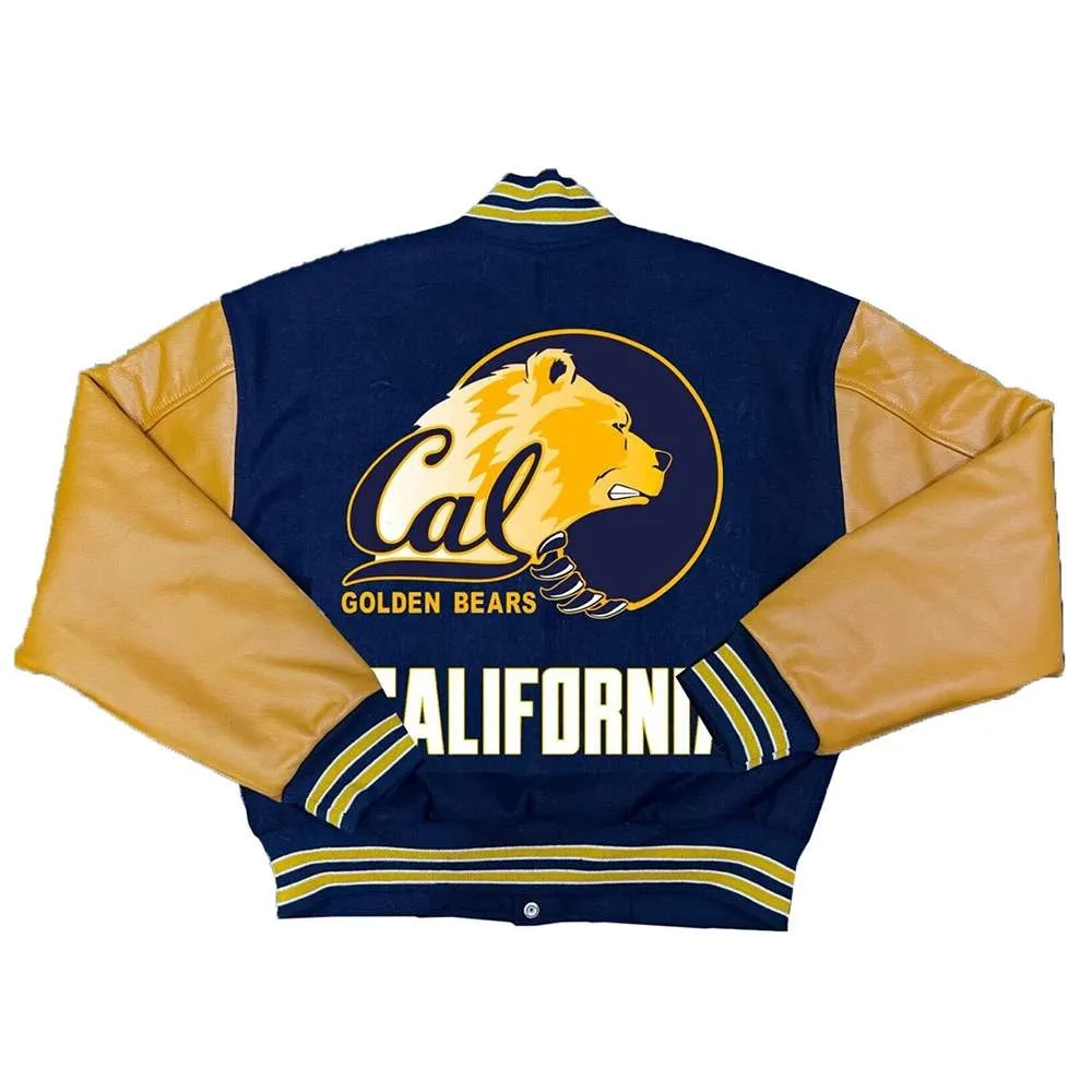California Golden Bears Navy/Yellow Wool & Leather Varsity Jacket - Image 2