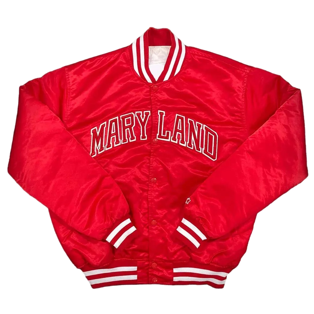 Maryland Terrapins Red Satin Varsity Jacket