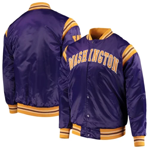 Washington Huskies The Enforcer Purple Satin Varsity Jacket - Image 4