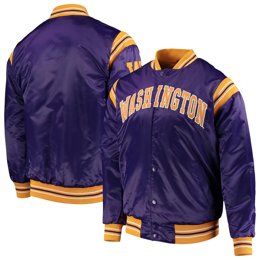 Washington Huskies The Enforcer Purple Satin Varsity Jacket - Image 4