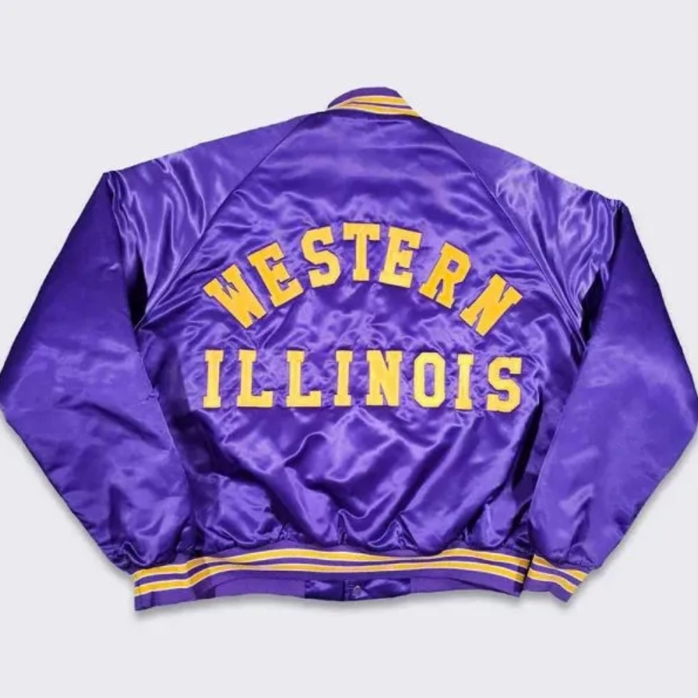 Western Illinois Leathernecks Vintage Purple Satin Varsity Jacket - Image 2