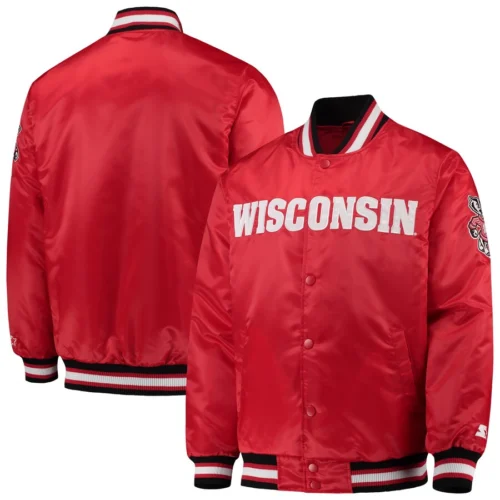 Alternative view of Wisconsin Badgers O-Line Red Satin Varsity Jacket