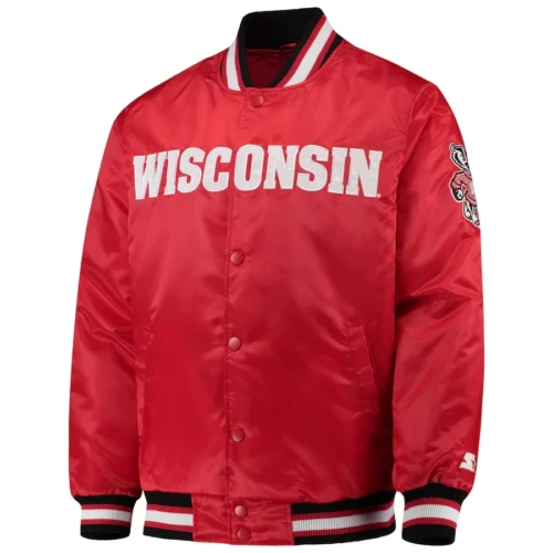 Wisconsin Badgers O-Line Red Satin Varsity Jacket