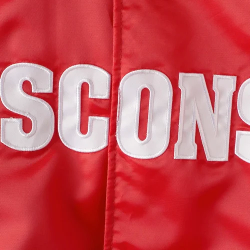 Wisconsin Badgers O-Line Red Satin Varsity Jacket - Image 4