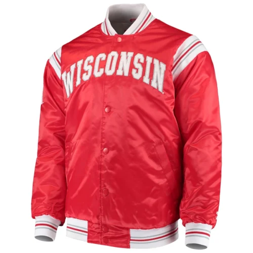 Wisconsin Badgers The Enforcer Red Satin Varsity Jacket