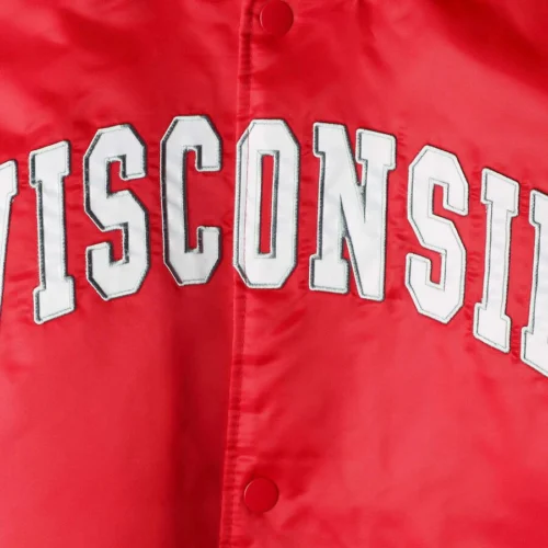 Wisconsin Badgers The Enforcer Red Satin Varsity Jacket - Image 3