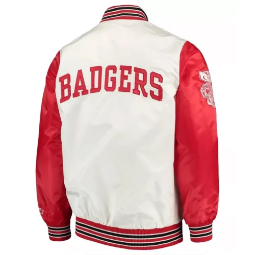 Alternative view of Wisconsin Badgers The Rookie White/Red Satin Varsity Jacket