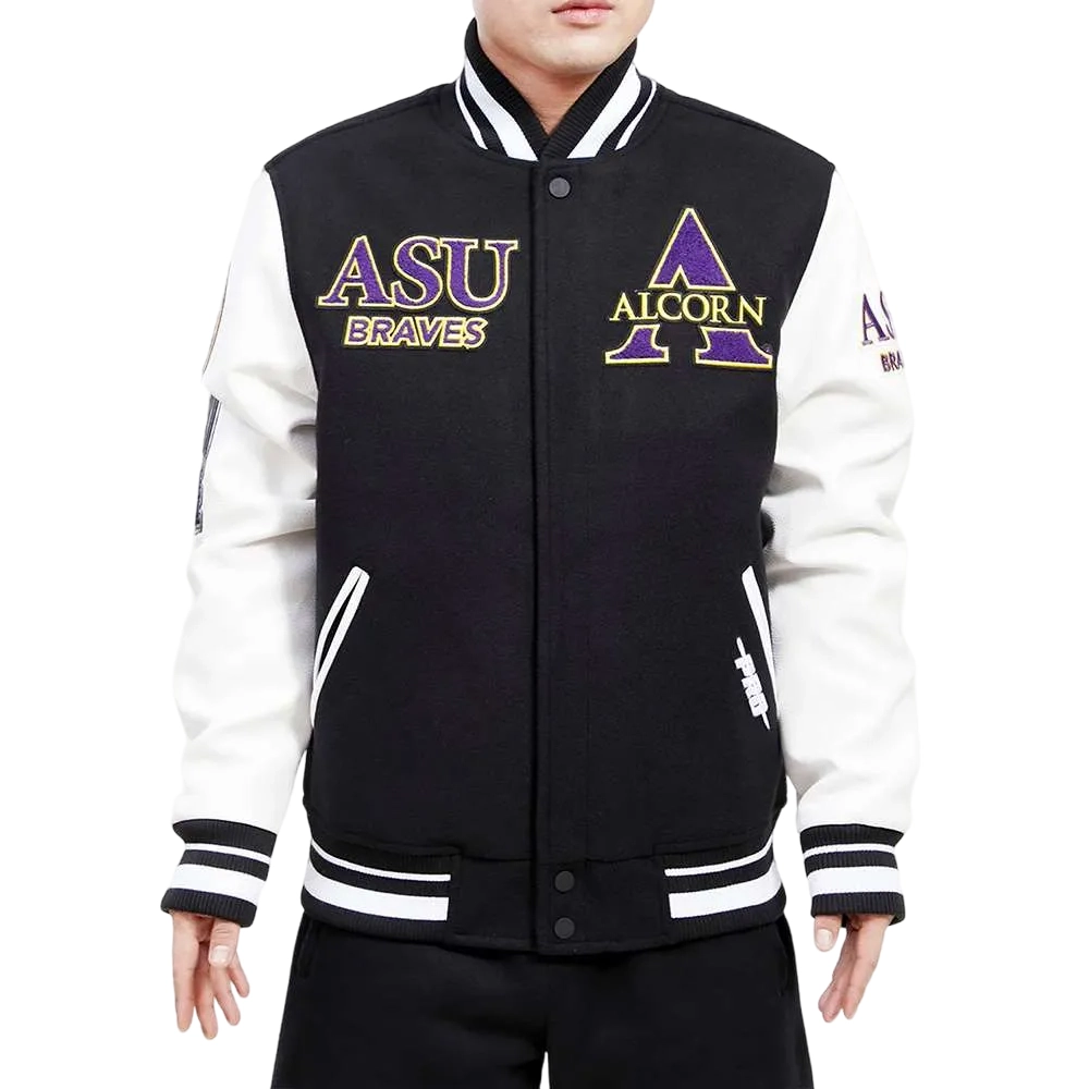 Alcorn State Braves Classic Black/White Wool & Leather Varsity Jacket