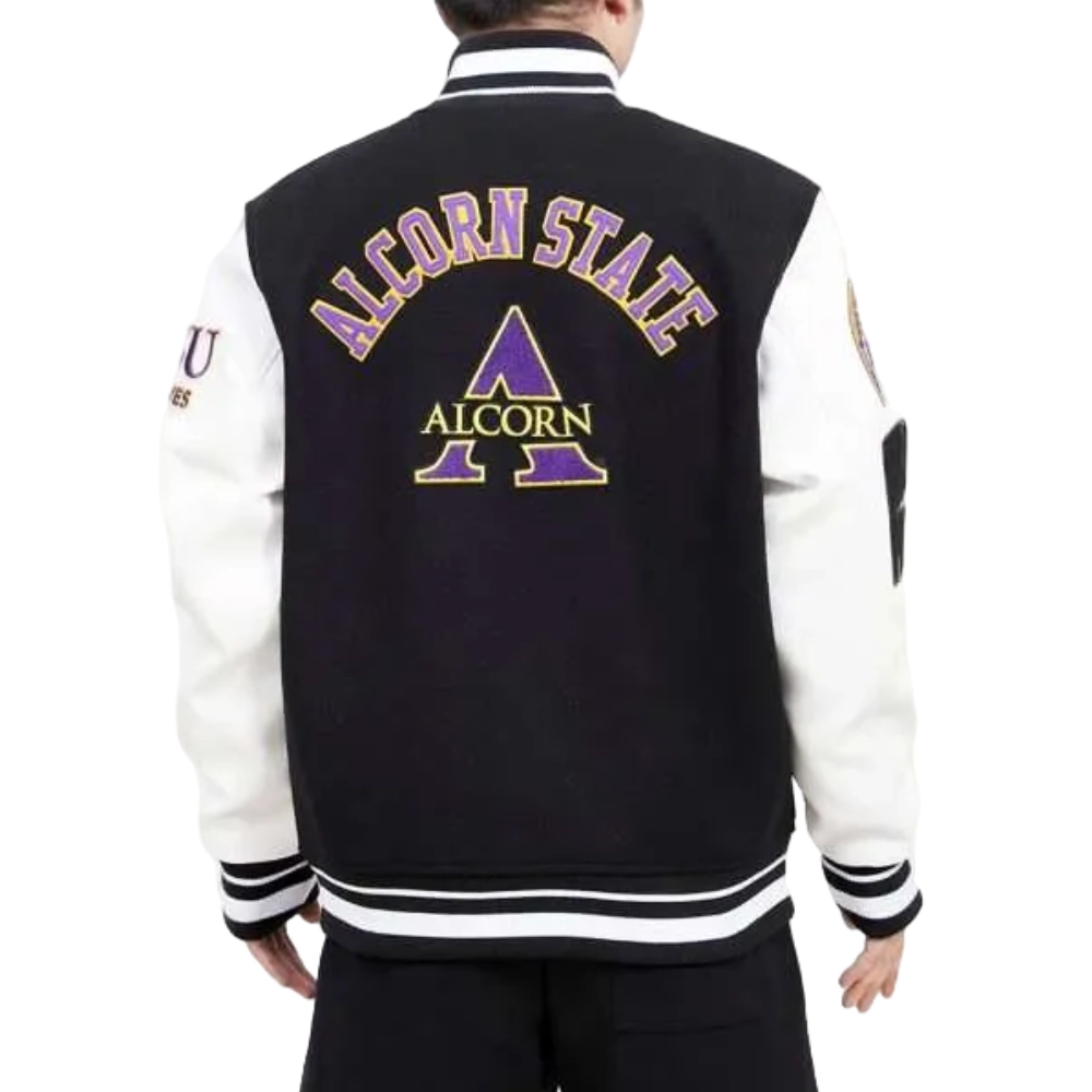 Alternative view of Alcorn State Braves Classic Black/White Wool & Leather Varsity Jacket