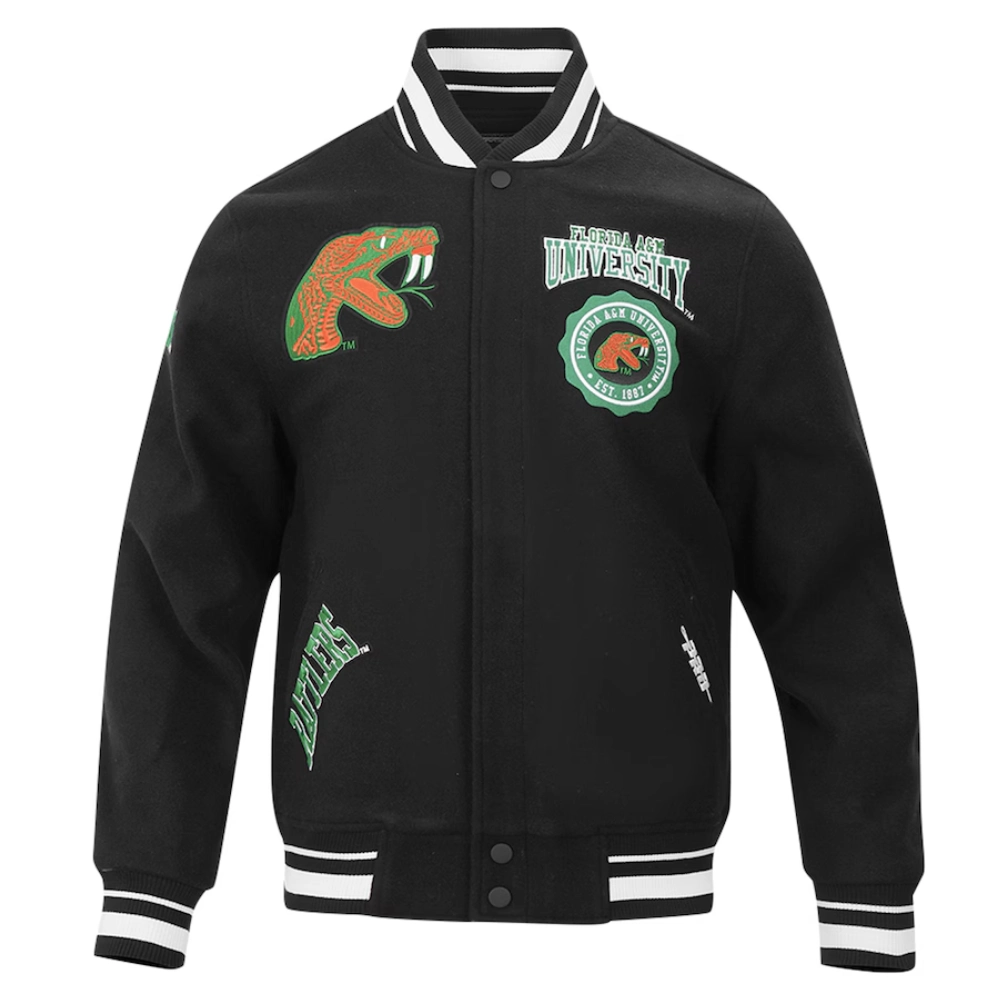 Florida A&M Rattlers Crest Emblem Black Wool & Varsity Jacket