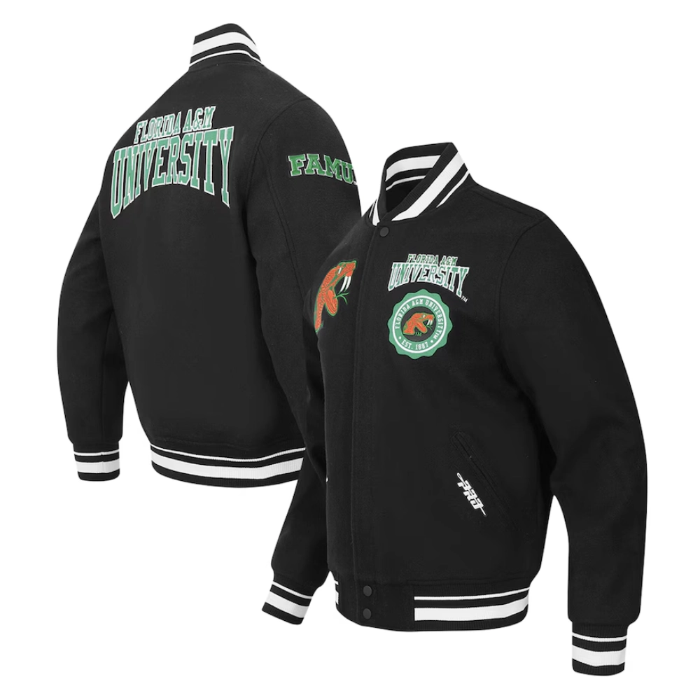 Florida A&M Rattlers Crest Emblem Black Wool & Varsity Jacket - Image 3