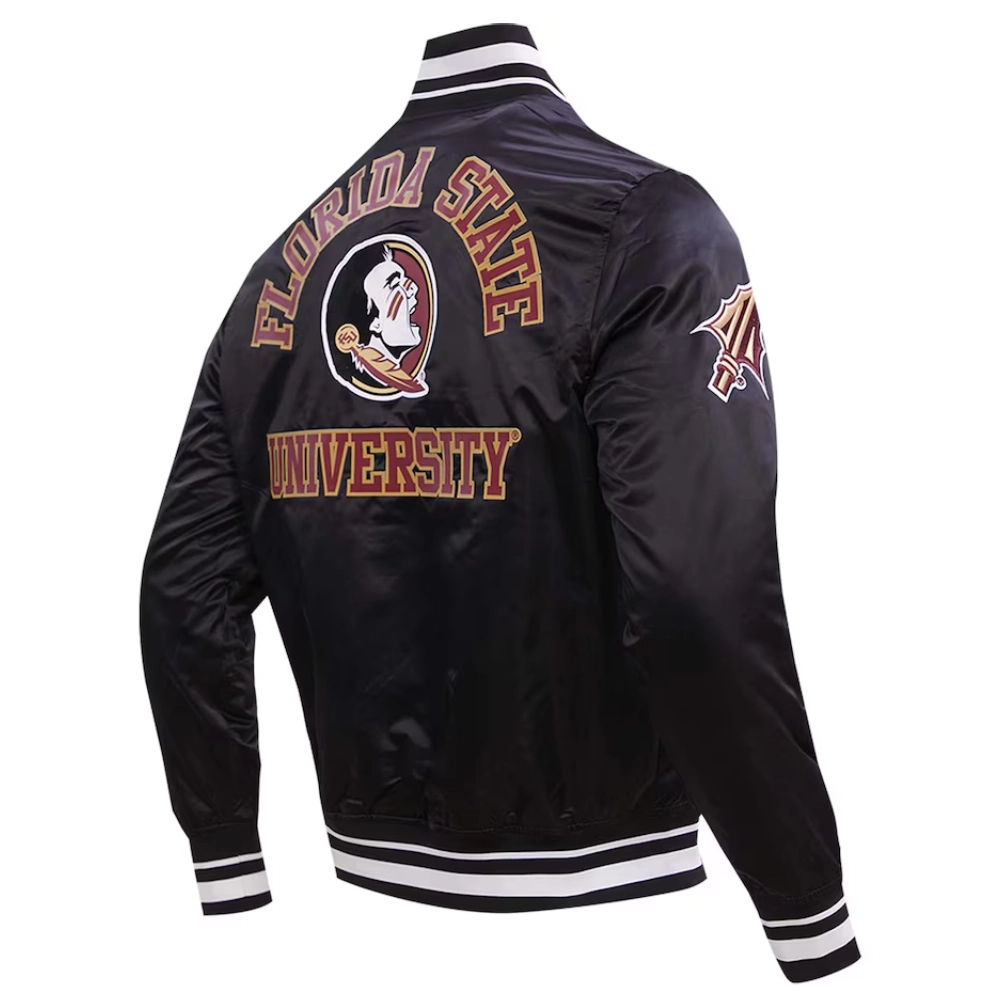 Alternative view of Florida State Seminoles Classic Full-Snap Black Satin Varsity Jacket
