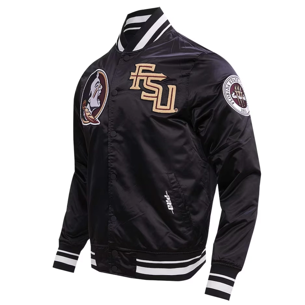 Florida State Seminoles Classic Full-Snap Black Satin Varsity Jacket