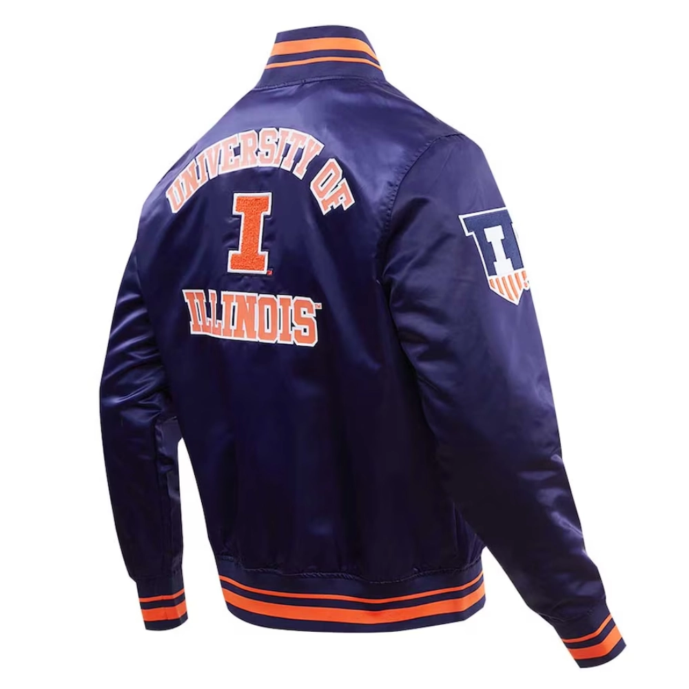 Alternative view of Illinois Fighting Illini Classic Full-Snap Navy Satin Varsity Jacket