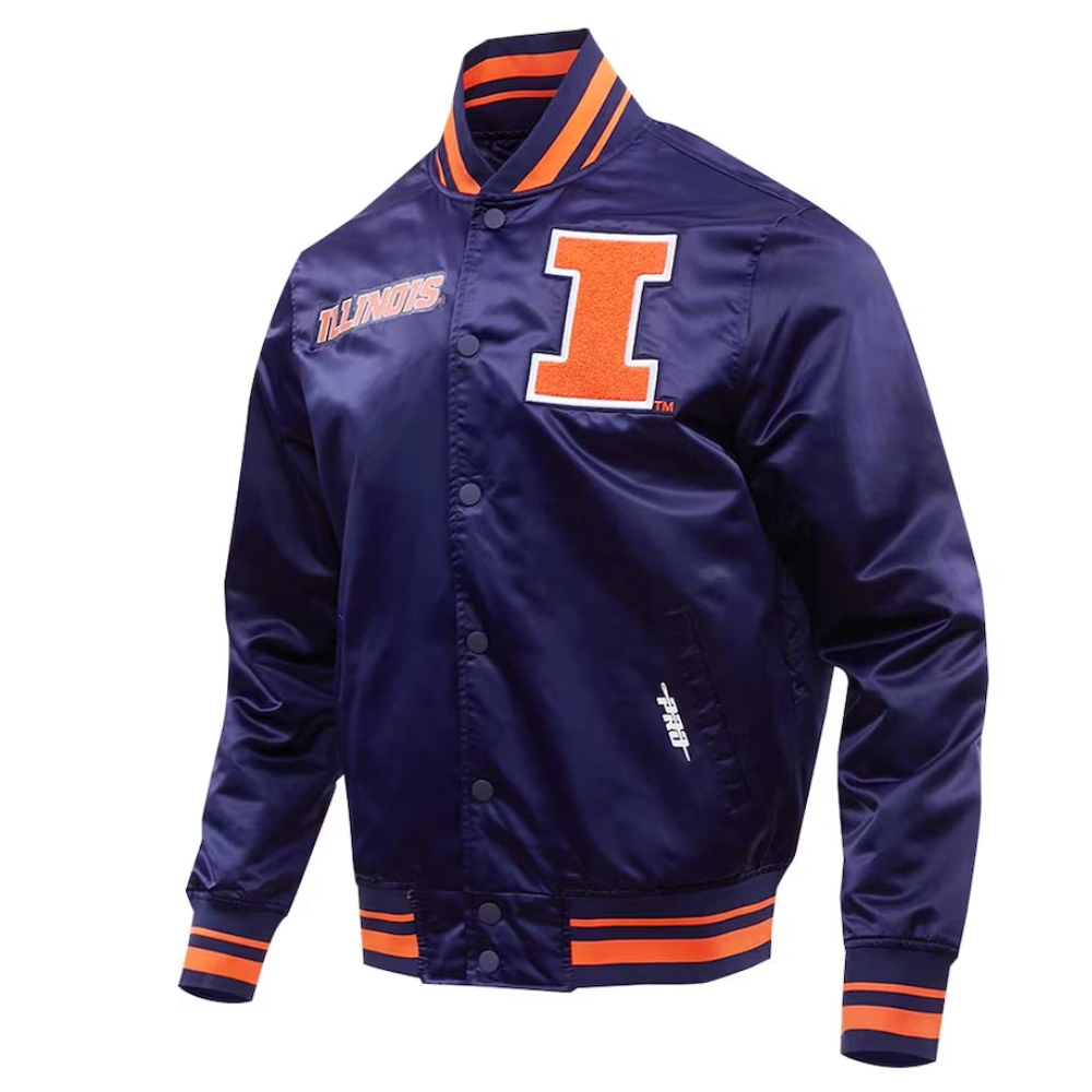 Illinois Fighting Illini Classic Full-Snap Navy Satin Varsity Jacket