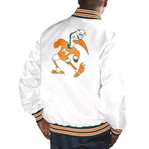 Alternative view of Miami Hurricanes Bomber Vintage White Satin Varsity Jacket