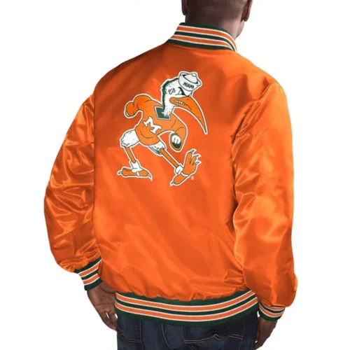 Alternative view of Miami Hurricanes Bomber Orange Satin Varsity Jacket
