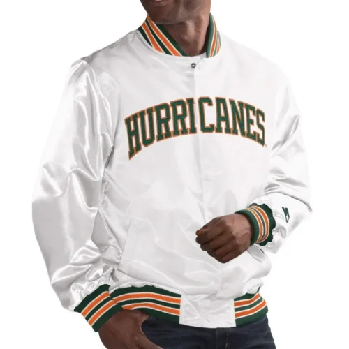 Miami Hurricanes Bomber Vintage White Satin Varsity Jacket
