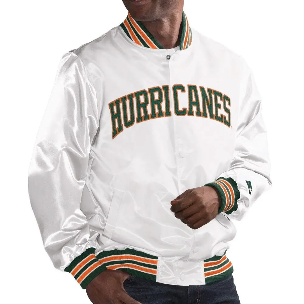 Miami Hurricanes Bomber Vintage White Satin Varsity Jacket