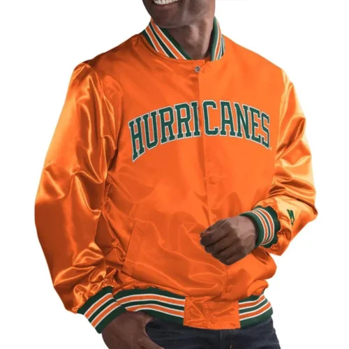 Miami Hurricanes Bomber Orange Satin Varsity Jacket