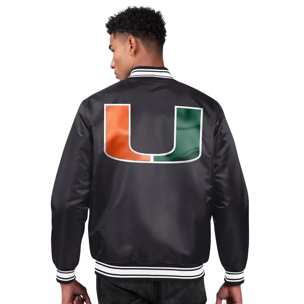 Alternative view of Miami Hurricanes Two-Hit Black Satin Varsity Jacket