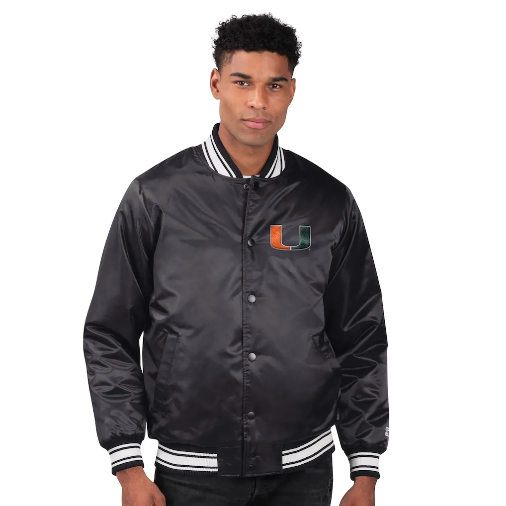 Miami Hurricanes Core Black Satin Varsity Jacket