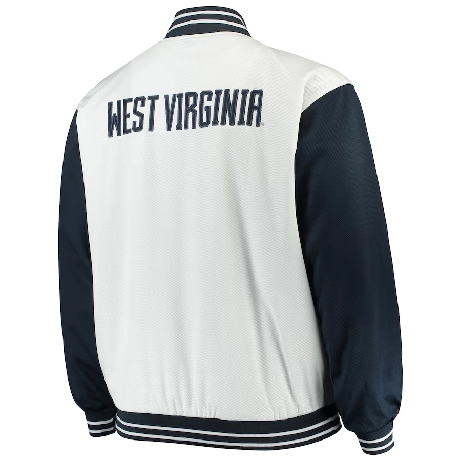 West Virginia Mountaineers Big & Tall White/Navy Satin Varsity Jacket - Image 2