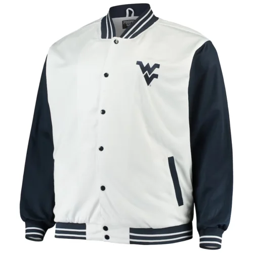 West Virginia Mountaineers Big & Tall White/Navy Satin Varsity Jacket