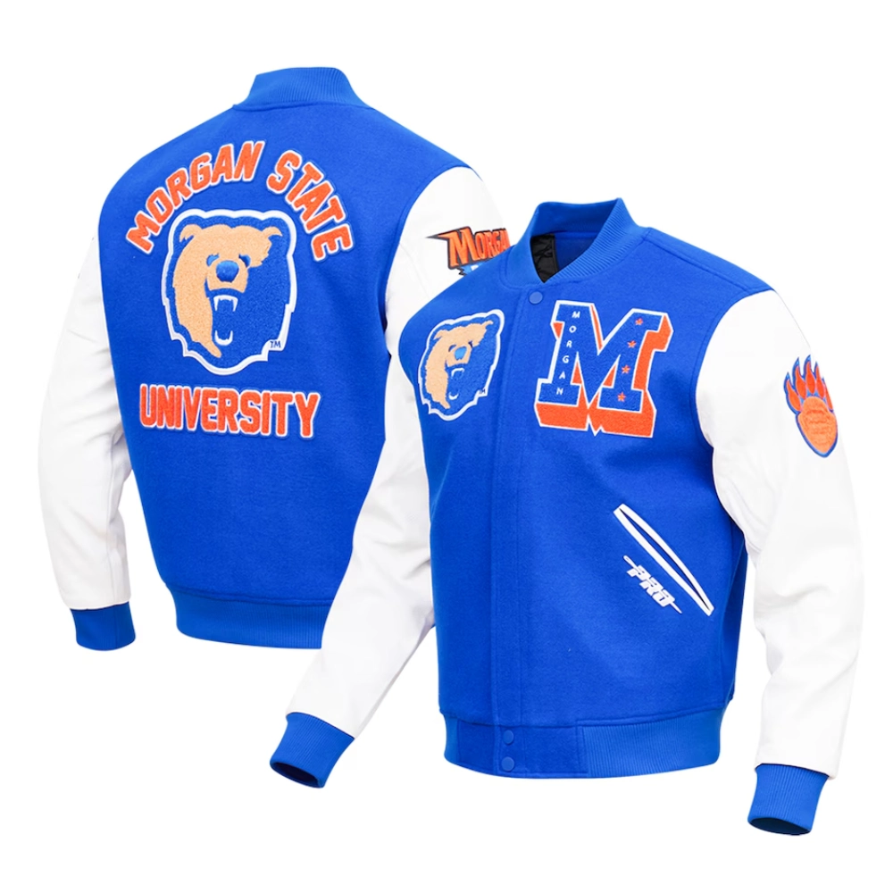 Morgan State Bears Classic Blue/White Wool & Leather Varsity Jacket - Image 3