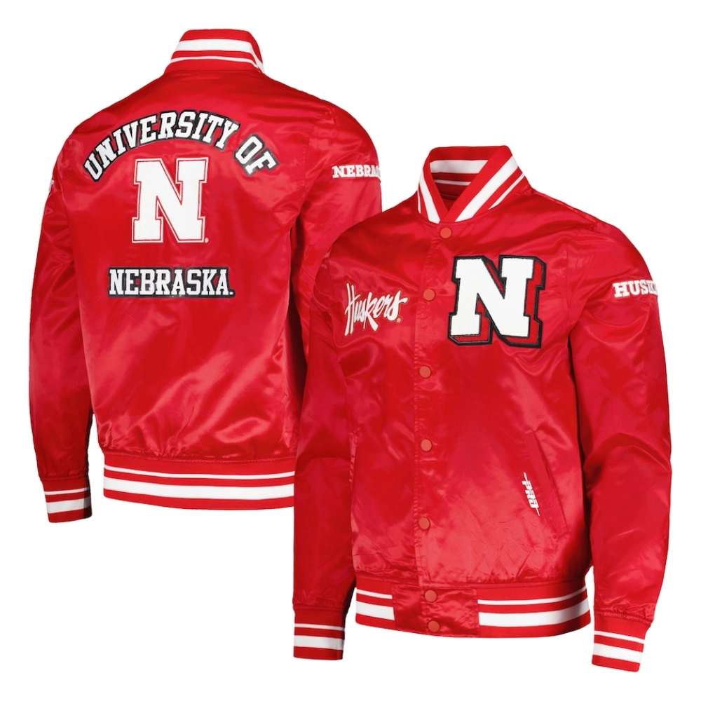 Nebraska Cornhuskers Classic Red Satin Varsity Jacket - Image 3