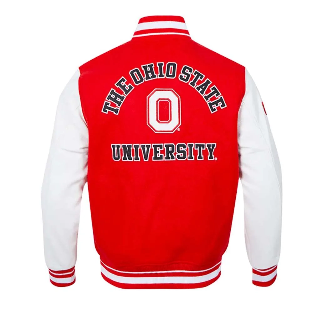 Ohio State Buckeyes Classic Red/White Wool & Leather Varsity Jacket - Image 3